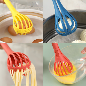 1pc; Multifunctional 3-in-1 Egg Whisk Food Holder Noodle Holder Baking Tool Egg Stirrer Manual Whisk 1 Pack 11.02''×2.76'' - Blue