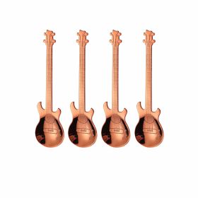 4Pcs Metal Guitar Spoon Flatware Set 18/10 Stainless Steel Guitar Spoons Creative Milk Coffee Spoon Ice Cream Candy Teaspoon - Rose Golden 4 Pcs