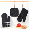 Kitchen Oven Gloves, Silicone and Cotton Double-Layer Heat Resistant Oven Mitts/BBQ Gloves - Black 2