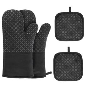 Kitchen Oven Gloves, Silicone and Cotton Double-Layer Heat Resistant Oven Mitts/BBQ Gloves - Black 2