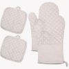 Kitchen Oven Gloves, Silicone and Cotton Double-Layer Heat Resistant Oven Mitts/BBQ Gloves - White