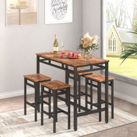 Bar table set 5PC Dinging table set with high stools; structural strengthening; industrial style (Rustic Brown; 43.31''w x 23.62''d x 35.43''h) - 5