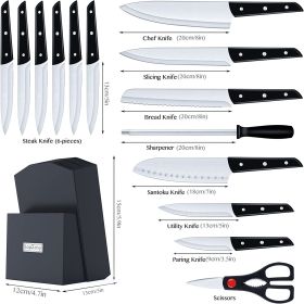 Knife Set With Block, LapEasy 15 Pieces Kitchen Knife Set With Pine Block Holder, Knife Block Set With Sharpener, High Stainless Steel Knives With Com