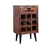 9 Bottle Storage Wine Rack Cabinet with 1 Drawer and Angled Metal Legs, Brown - Default