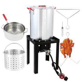 Propane Outdoor Turkey Fryer Set Seafood Boiler Kit Fish Fryer with Crawfish Cooker Pot Basket 54000 BTU Gas Burner Heavy Duty Steel Frame 30 & 10 Qua