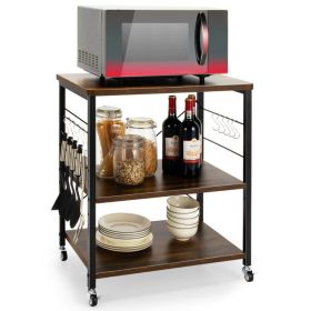 Kitchen Helper Oven Storage Cart 3-Tier Kitchen Baker's Rack With Hooks - Rustic Brown - 23.5'' x 16'' x 29''