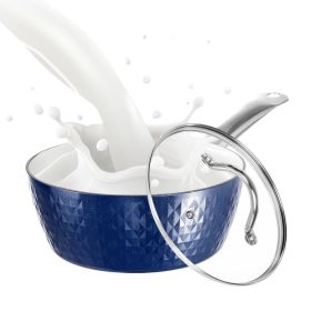 Aluminum Ceramic Coating Cooking Pot Milk Pan Non Stick Saucepan Casserole Dish - Blue - 1.5 L