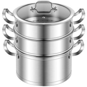 Daily Delicacies Pot 304 Stainless Steel  3-Tier Steamer Pot - Silver A - Stainless steel