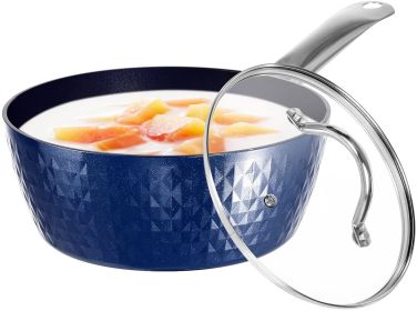 1.5 Quart Pot Saucepan with Lid;  Small Nonstick Saucepan with Lid;  Small Soup Pot with Lid;  Small Induction Stock Pot;  Blue Mini Saucepan with Lid