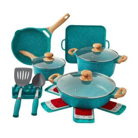 Prairie Signature 14-Piece Cast Aluminum Cookware Set, Linen Speckle - tealspeckle