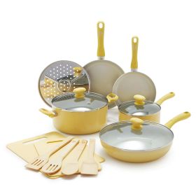 Ceramic Nonstick Pink 15pc Set - yellow