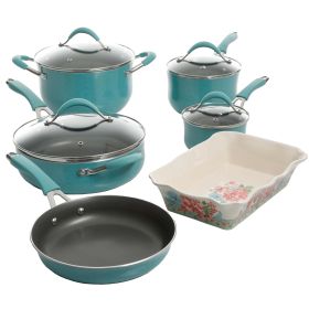 Frontier Speckle Aluminum 10-Piece Cookware Set, Turquoise - Red