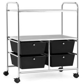 4 Drawers Shelves Rolling Storage Cart Rack - Black