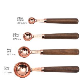 Kitchen Accessories 4Pcs/Set Measuring Cups Spoons Stainless Steel Plated Copper Wooden Handle Cooking Baking Tools - Rose Gold - 4-PC