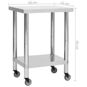 Kitchen Work Table with Wheels 23.6"x17.7"x33.5" Stainless Steel