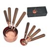 Kitchen Accessories 4Pcs/Set Measuring Cups Spoons Stainless Steel Plated Copper Wooden Handle Cooking Baking Tools - Rose Gold - 4-PC