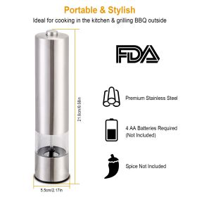 Electric Salt Pepper Grinder with Light Adjustable Coarseness Stainless Steel Salt Pepper Shaker