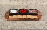 Charcuterie/ Serving Tray w/ 3 black square ceramic bowls