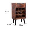 9 Bottle Storage Wine Rack Cabinet with 1 Drawer and Angled Metal Legs, Brown - Default