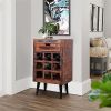 9 Bottle Storage Wine Rack Cabinet with 1 Drawer and Angled Metal Legs, Brown - Default