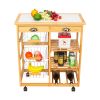 Kitchen & Dining Room Cart 2-Drawer Removable Storage Rack with Rolling Wheels Wood Color