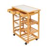 Kitchen & Dining Room Cart 2-Drawer Removable Storage Rack with Rolling Wheels Wood Color