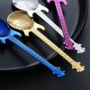 4Pcs Metal Guitar Spoon Flatware Set 18/10 Stainless Steel Guitar Spoons Creative Milk Coffee Spoon Ice Cream Candy Teaspoon - Black 4 Pcs