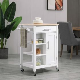 Compact Kitchen Island Cart on Wheels, Rolling Utility Trolley Cart White-AS