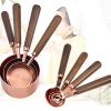 Kitchen Accessories 4Pcs/Set Measuring Cups Spoons Stainless Steel Plated Copper Wooden Handle Cooking Baking Tools - Rose Gold - 4-PC