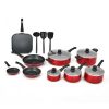 Home Delicacies Hard Anodized Nonstick Cookware Pots and Pans Pieces Set - Black & Red - Hard anodized Aluminum