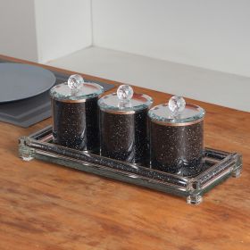 Ambrose Exquisite Tea, Sugar, Coffee Canisters with Tray in Crushed Diamond Glass in Gift Box